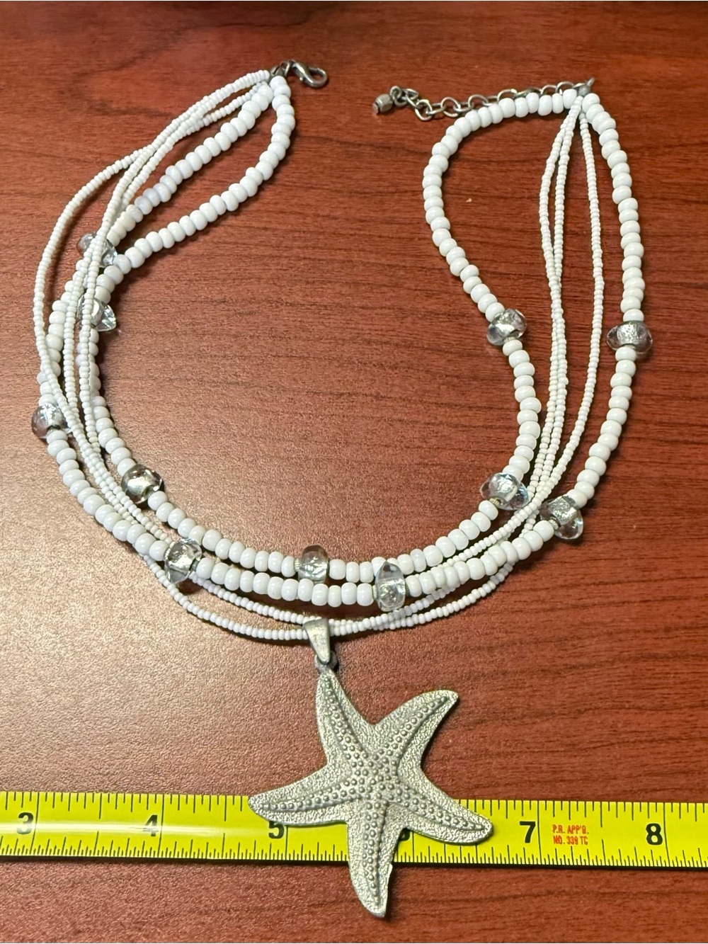 Multi-Strand Coastal White Beaded Necklace with Starfish Pendant - Picture 9 of 10